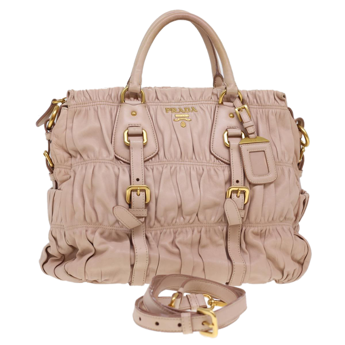 Prada Hand Bag Leather 2way Pink Auth Am4199